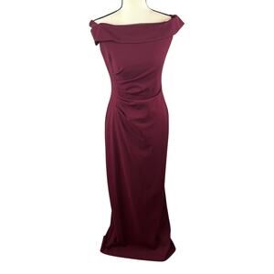 DB Studio Burgundy Off Shoulder Formal Dress Size 4 Elegant Bodycon Gown